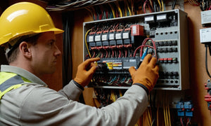 Electrician working professionally on electrical panel, debunking misconceptions about electricians