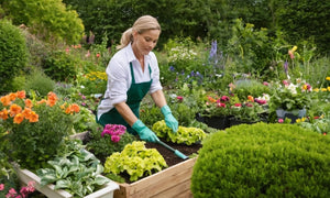 A professional gardener debunking misconceptions about gardening jobs by organizing and planting in a well-maintained garden