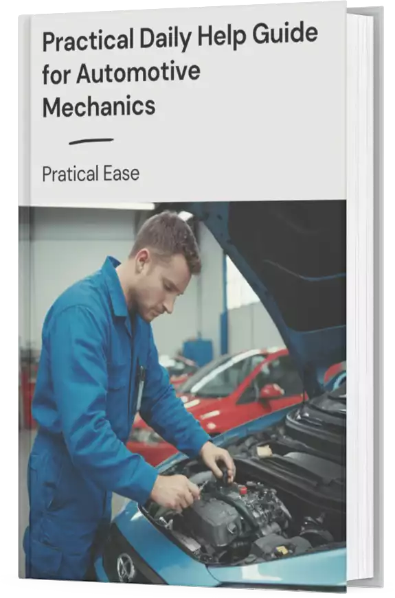 Mechanic working on car engine with step-by-step guide