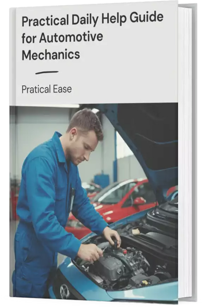 Mechanic working on car engine with step-by-step guide